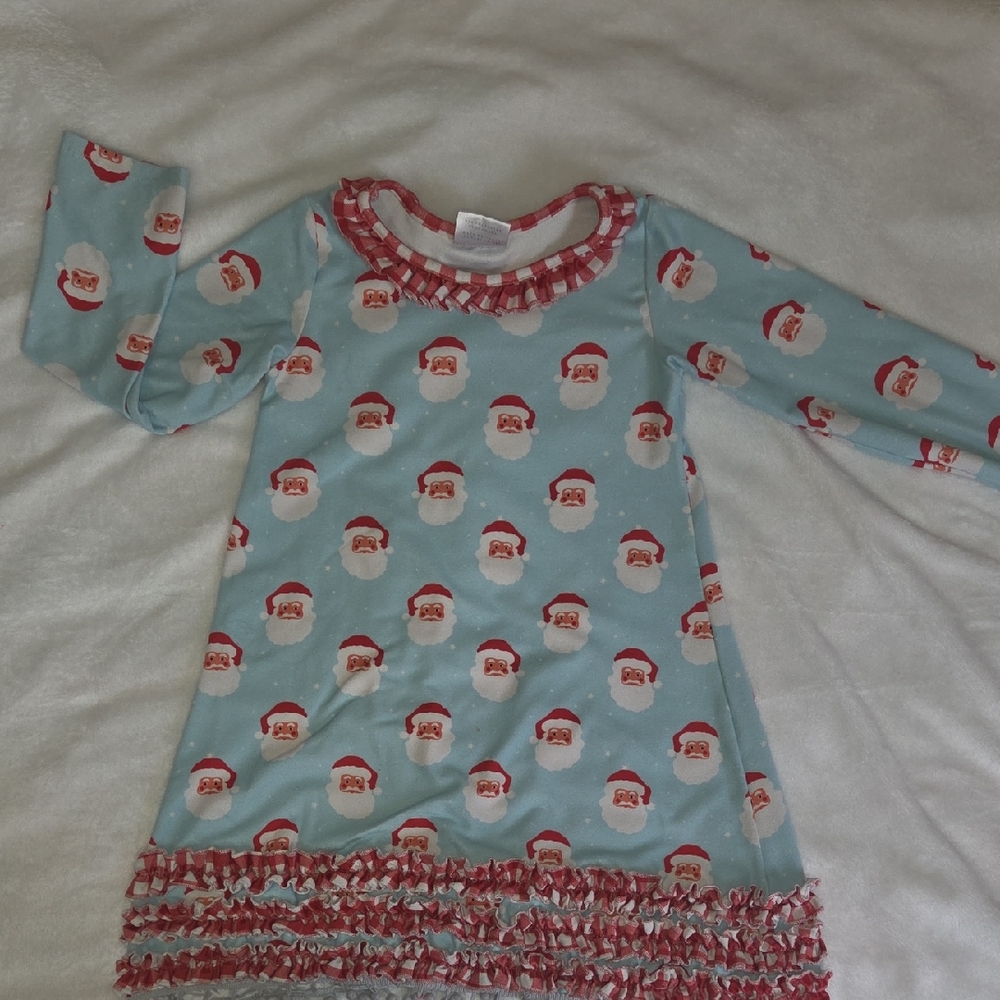 Sugar Bee Santa Print Girls Christmas Dress